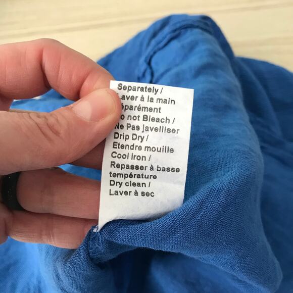 Saiph Lab Top Women 1X Blue Linen Cotton Blouse Shirt Oversize Lagenlook Texture - Picture 12 of 12